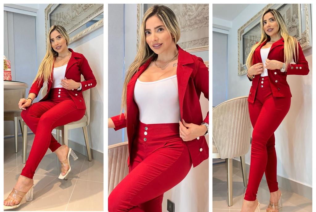 Conjunto femenino 3 piezas en bengalina licrada, talla única adaptable a 6, 8 y 10. Diseño moderno, cómodo y disponible para envío rápido en Colombia.