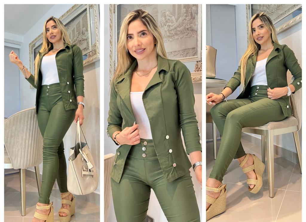 Conjunto femenino 3 piezas en bengalina licrada, talla única adaptable a 6, 8 y 10. Diseño moderno, cómodo y disponible para envío rápido en Colombia.