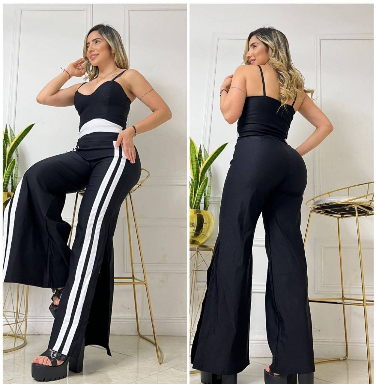 Conjunto femenino beisbolero de 2 piezas en bengalina licrada, talla única adaptable a 6, 8 y 10. Diseño moderno con envío rápido en Colombia.
