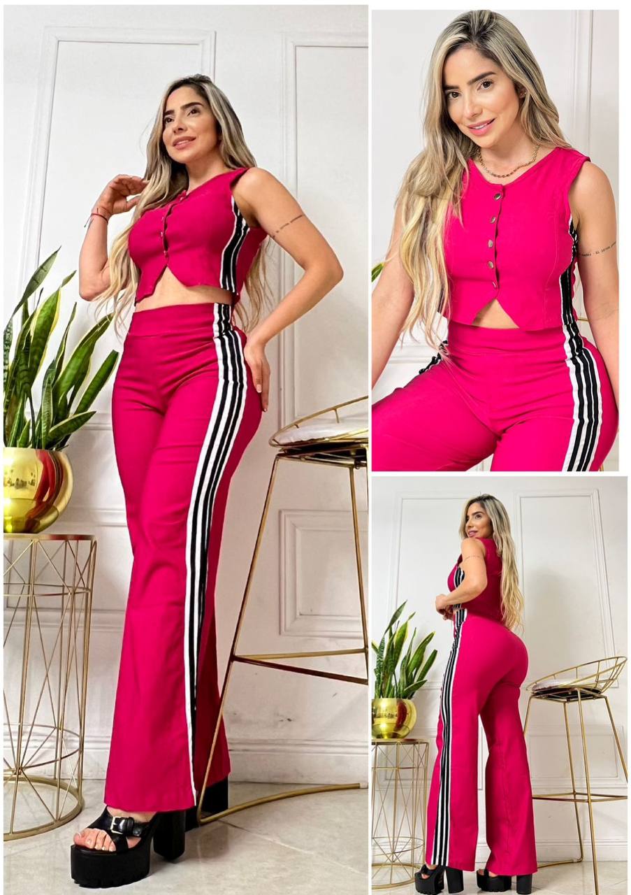 Conjunto femenino beisbolero de 2 piezas en bengalina licrada, talla única adaptable a 6, 8 y 10. Diseño moderno con envío rápido en Colombia.