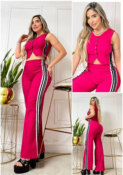 Conjunto femenino beisbolero de 2 piezas en bengalina licrada, talla única adaptable a 6, 8 y 10. Diseño moderno con envío rápido en Colombia.