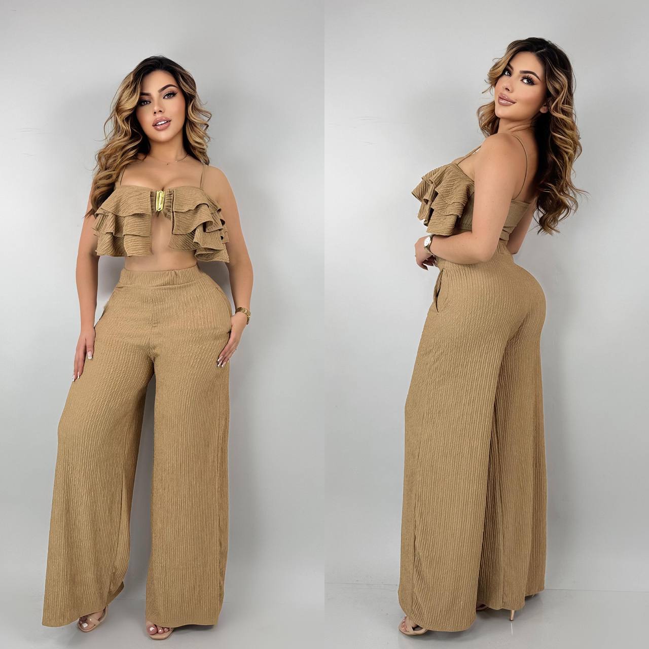 Compra conjunto mujer blusa y pantalón cómodo y elegante en Colombia. Outfit completo listo en minutos. Disponible en varias tallas