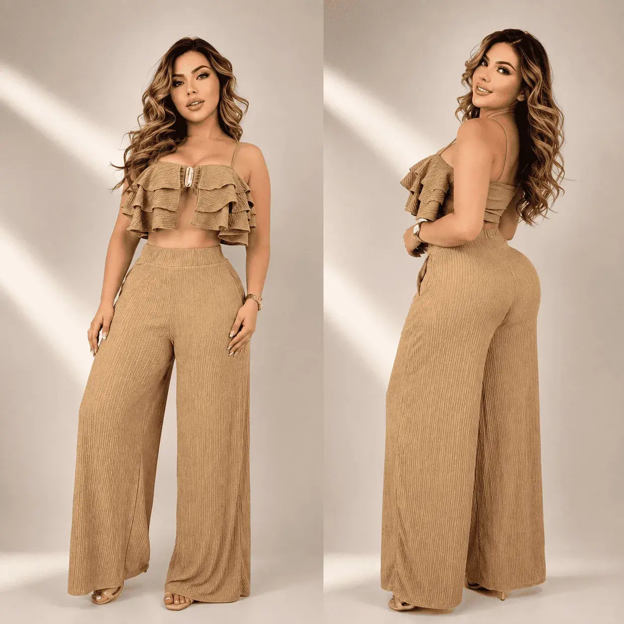 Compra conjunto para mujer María de blusa y pantalón en poliéster matizado, cómodo, fresco y elegante para uso diario y salidas.