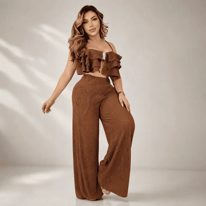 Compra conjunto para mujer María de blusa y pantalón en poliéster matizado, cómodo, fresco y elegante para uso diario y salidas.