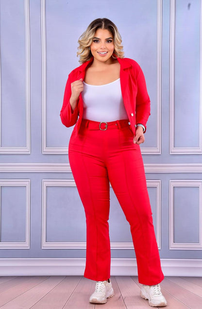 Conjunto femenino 3 piezas talla XL en bengalina licrada con pantalón bota ancha. Diseño moderno con envío rápido en Colombia.