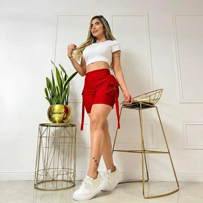 Compra conjunto short y camiseta en bengalina licrada para mujer, talla única ajustable a 6, 8 y 10. Moda femenina colombiana con excelente calidad y envío rápido.