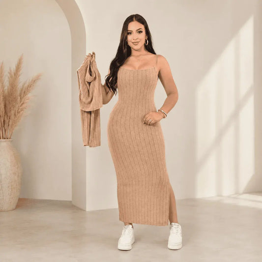 Compra conjunto para mujer vestido y buso importado en tela rib, cómodo, elegante y versátil, ideal para uso diario o eventos.