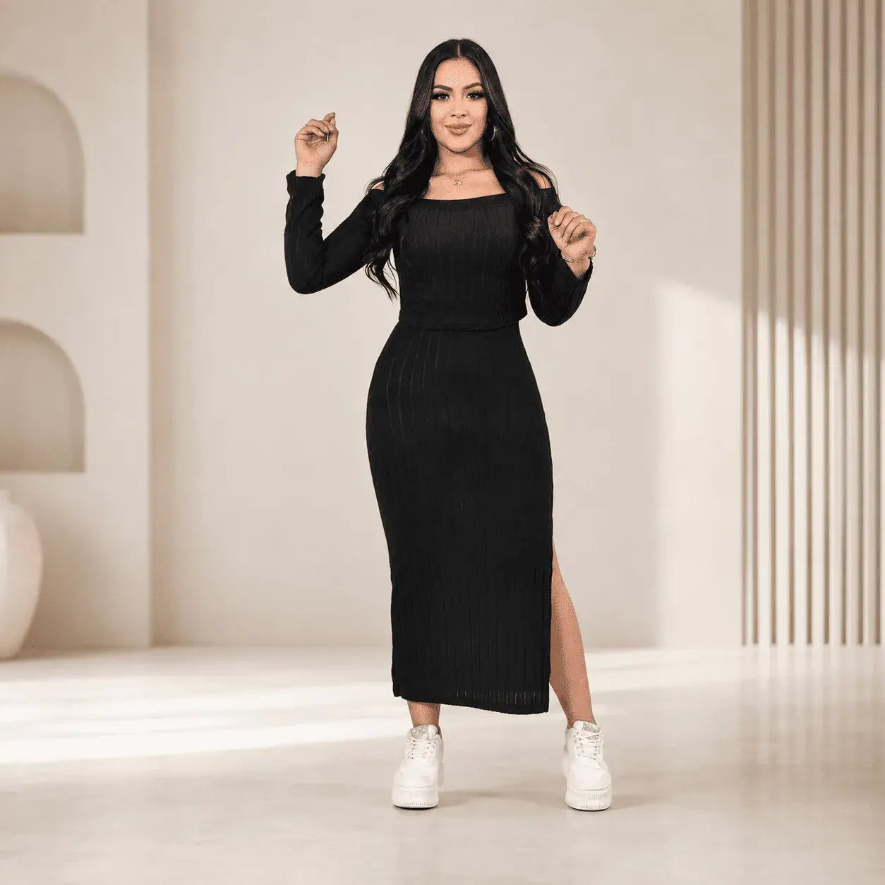 Compra conjunto para mujer vestido y buso importado en tela rib, cómodo, elegante y versátil, ideal para uso diario o eventos.