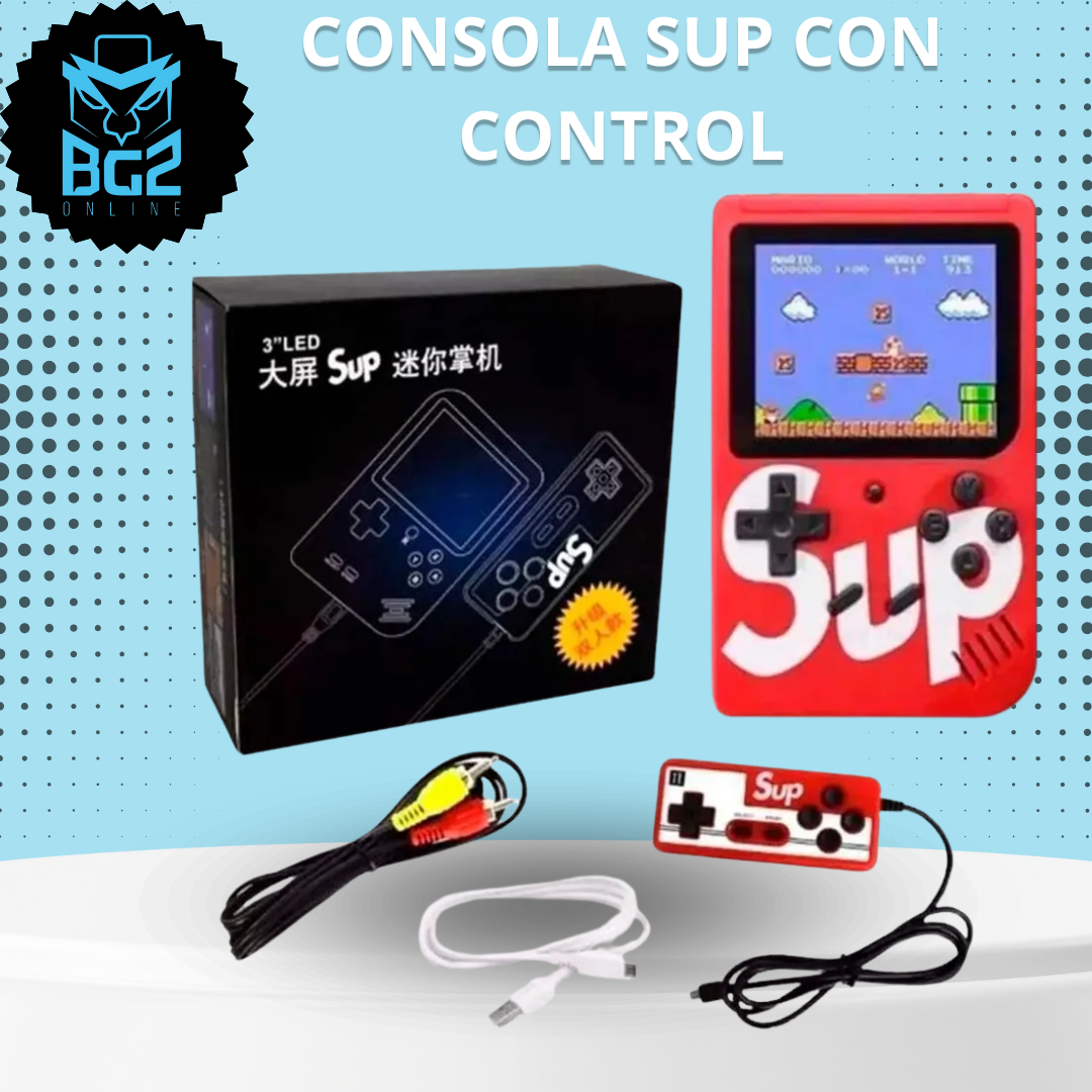 Consola portátil TinyTendo retro con 400 juegos clásicos, batería recargable, control adicional y salida AV para conectar al televisor. Ideal para jugar en casa o de viaje.