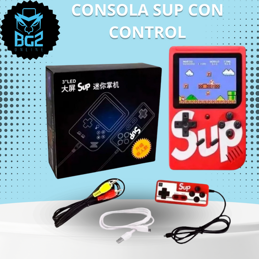Consola portátil TinyTendo retro con 400 juegos clásicos, batería recargable, control adicional y salida AV para conectar al televisor. Ideal para jugar en casa o de viaje.
