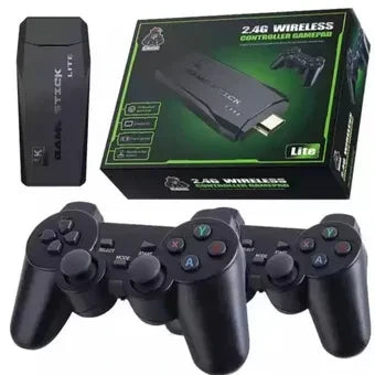 Consola retro M8 4K HDMI con emulador integrado, dos controles inalámbricos 2.4G, modo para uno o dos jugadores y miles de juegos clásicos según versión.