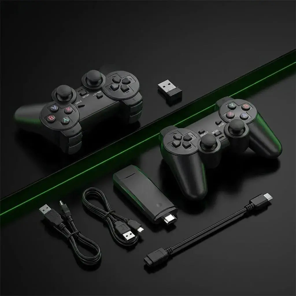 Consola retro portátil HDMI con sistema Linux, Retroarch, tarjeta 64 GB y 2 controles inalámbricos. Ideal para jugar clásicos en TV o monitor compatible.