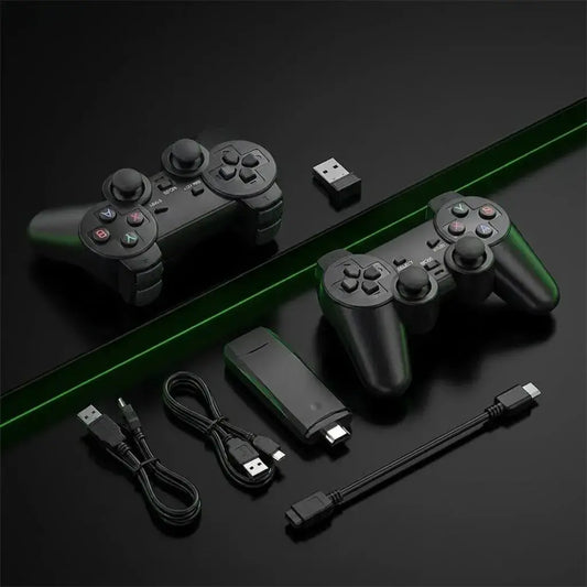 Consola retro portátil HDMI con sistema Linux, Retroarch, tarjeta 64 GB y 2 controles inalámbricos. Ideal para jugar clásicos en TV o monitor compatible.