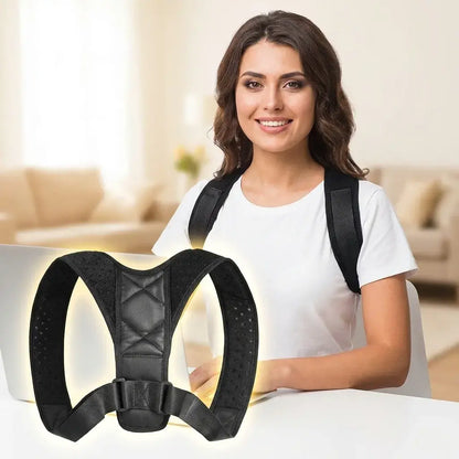 Corrector de Postura Unisex Ajustable. Soporte ergonómico para espalda y hombros, material transpirable, velcro resistente y diseño discreto para uso diario.