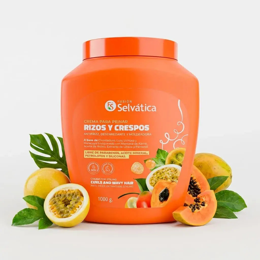 Crema para peinar cabello rizado con chontaduro y extractos frutales. Ayuda a definir rizos, controlar el frizz e hidratar profundamente con acabado natural. Ideal para uso diario.