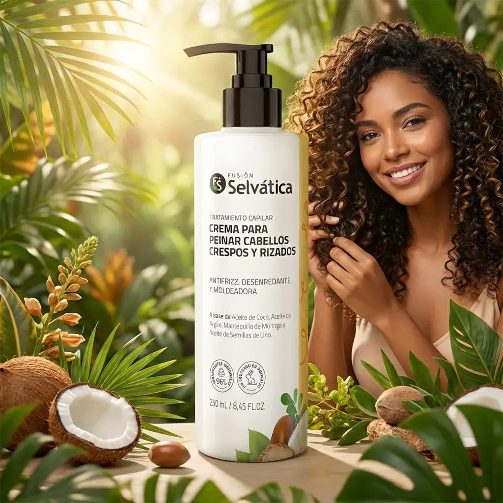 Crema de peinar para cabello rizado, crespo y afro. Ayuda a definir rizos, hidratar profundamente y controlar el frizz con aceites y mantecas vegetales. Ideal para uso diario.