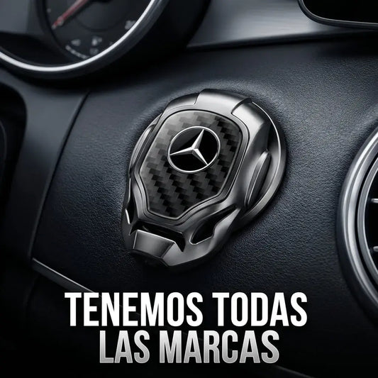 Cubierta decorativa para botón Start Stop estilo Iron Man, con acabado tipo fibra de carbono, adhesivo de fácil instalación y diseño moderno para carro.