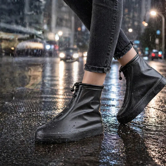 Cubre Zapatos Impermeable Corto 225 con suela antideslizante, cremallera y diseño reutilizable. Ideal para lluvia, moto, bicicleta, viajes y uso diario.