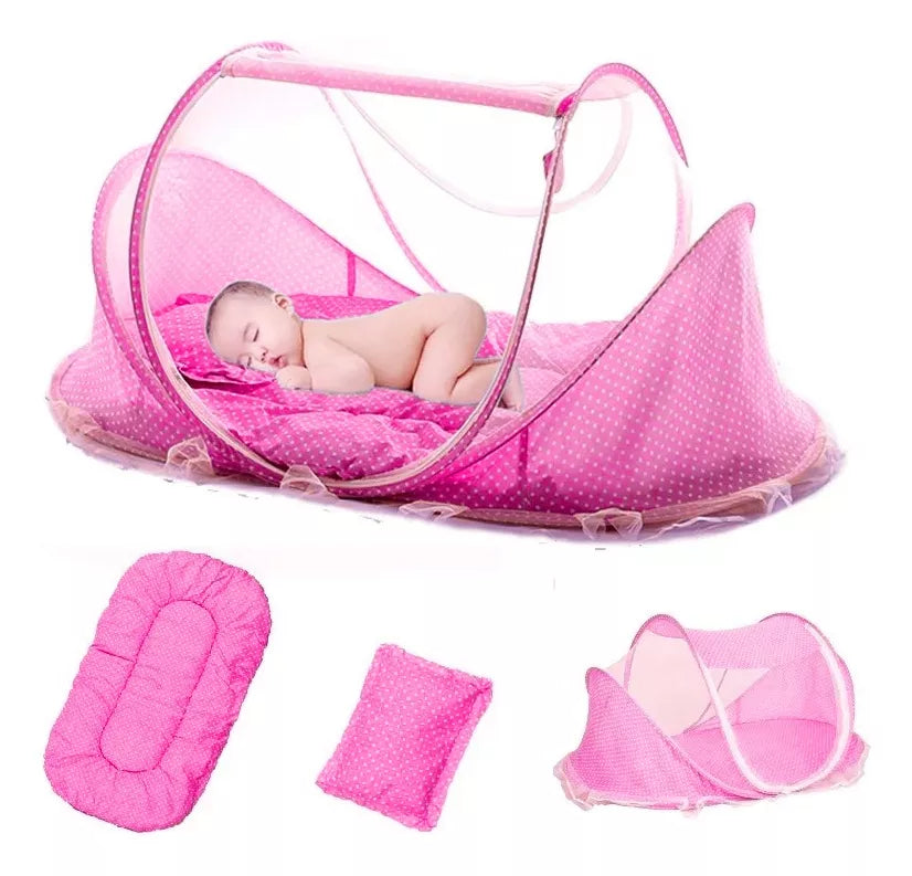 Cuna portátil plegable para bebé con mosquitero integrado, colchoneta y almohada. Ideal para siestas, viajes, casa, piscina, salidas al aire libre y visitas familiares.