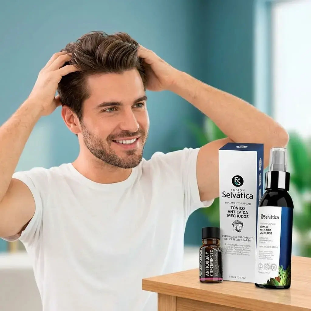 Dúo anticaída capilar para hombres con tónico y ampolleta. Diseñado para uso diario, ayuda a fortalecer el cabello desde la raíz y mejorar su apariencia con ingredientes de origen botánico. Ideal para rutina intensiva.