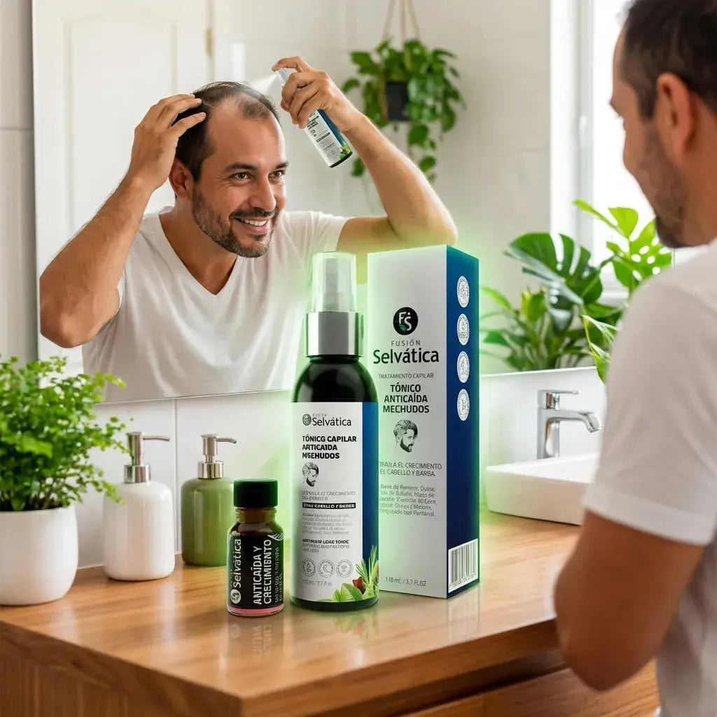Dúo capilar anticaída para hombres con tónico y ampolleta que ayuda a fortalecer el cabello, mejorar la apariencia de densidad y cuidar el cuero cabelludo con uso constante.