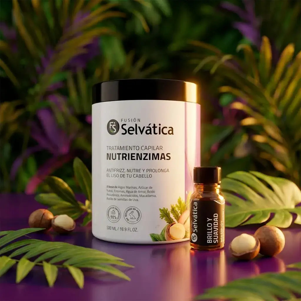 Dúo capilar antifrizz con tratamiento y ampolleta que hidrata, controla el esponjamiento y deja el cabello suave, brillante y manejable de forma natural.