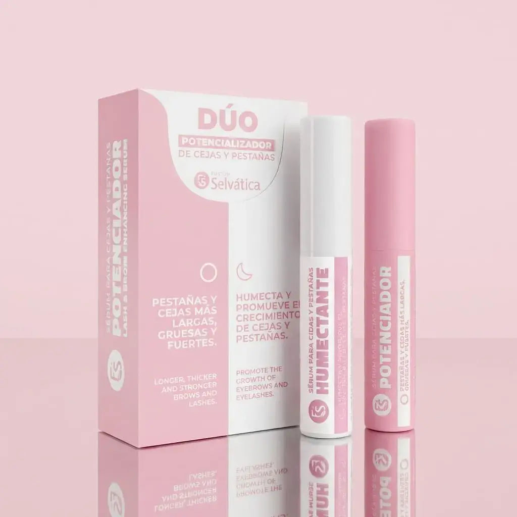 Dúo potenciador para cejas y pestañas con serum nocturno de aceites vegetales y serum diurno con péptidos. Ayuda a mejorar la apariencia, fortaleza y densidad con uso constante. Ideal para rutina diaria.