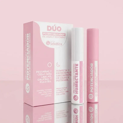 Dúo potenciador para cejas y pestañas con serum nocturno de aceites vegetales y serum diurno con péptidos. Ayuda a mejorar la apariencia, fortaleza y densidad con uso constante. Ideal para rutina diaria.