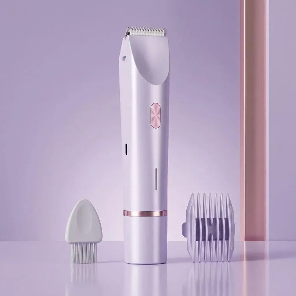 Depiladora eléctrica para mujer 2 en 1 con doble cabezal para rostro y cuerpo, carga Tipo C, hasta 90 minutos de autonomía y diseño portátil para uso en seco.