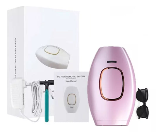 Depiladora IPL doméstica con luz pulsada intensa, 5 niveles de intensidad, cabezal de cuarzo, filtro UV y sistema de seguridad por contacto para rostro y cuerpo.