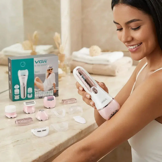 Depiladora femenina VGR 6 en 1 multifuncional para rostro y cuerpo. Práctica, compacta y versátil para tu rutina de cuidado personal.