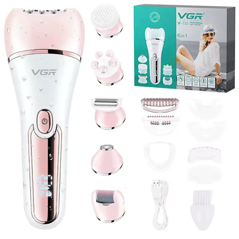 Depiladora femenina VGR 6 en 1 multifuncional para rostro y cuerpo. Práctica, compacta y versátil para tu rutina de cuidado personal.