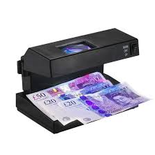 Detector de billetes falsos con luz UV y lupa integrada. Verifica dinero y documentos de forma rápida, precisa y segura.