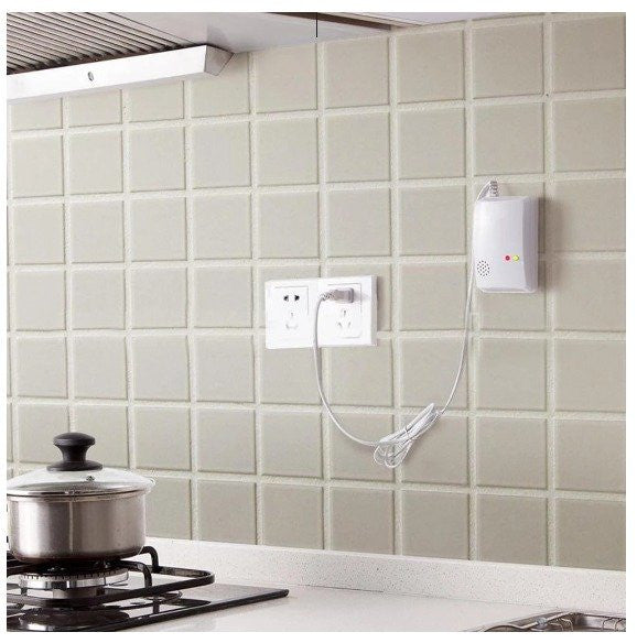 Detector de gas natural y monóxido de carbono de 110 V con alarma sonora y luz LED. Ideal para cocinas, hogares, bodegas, garajes y empresas.