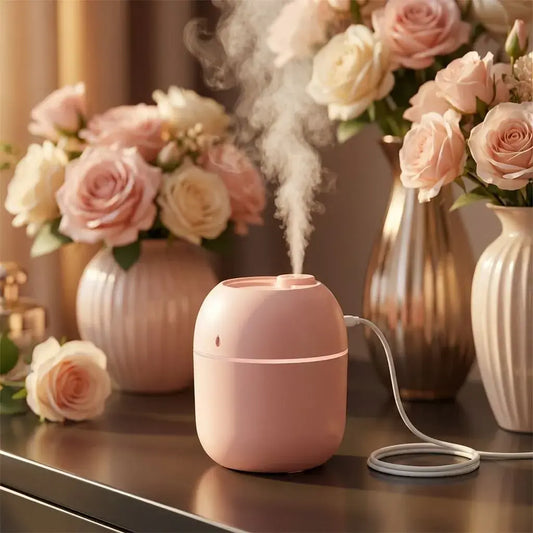 Difusor humidificador USB de 220 ml con luz LED multicolor. Ideal para aromaterapia y ambientar espacios en casa u oficina.