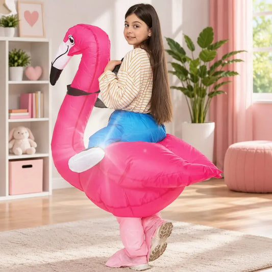Compra disfraz inflable para niños en diseños Dino, Alien y Flamingo. Ideal para Halloween, fiestas, eventos temáticos y actividades escolares