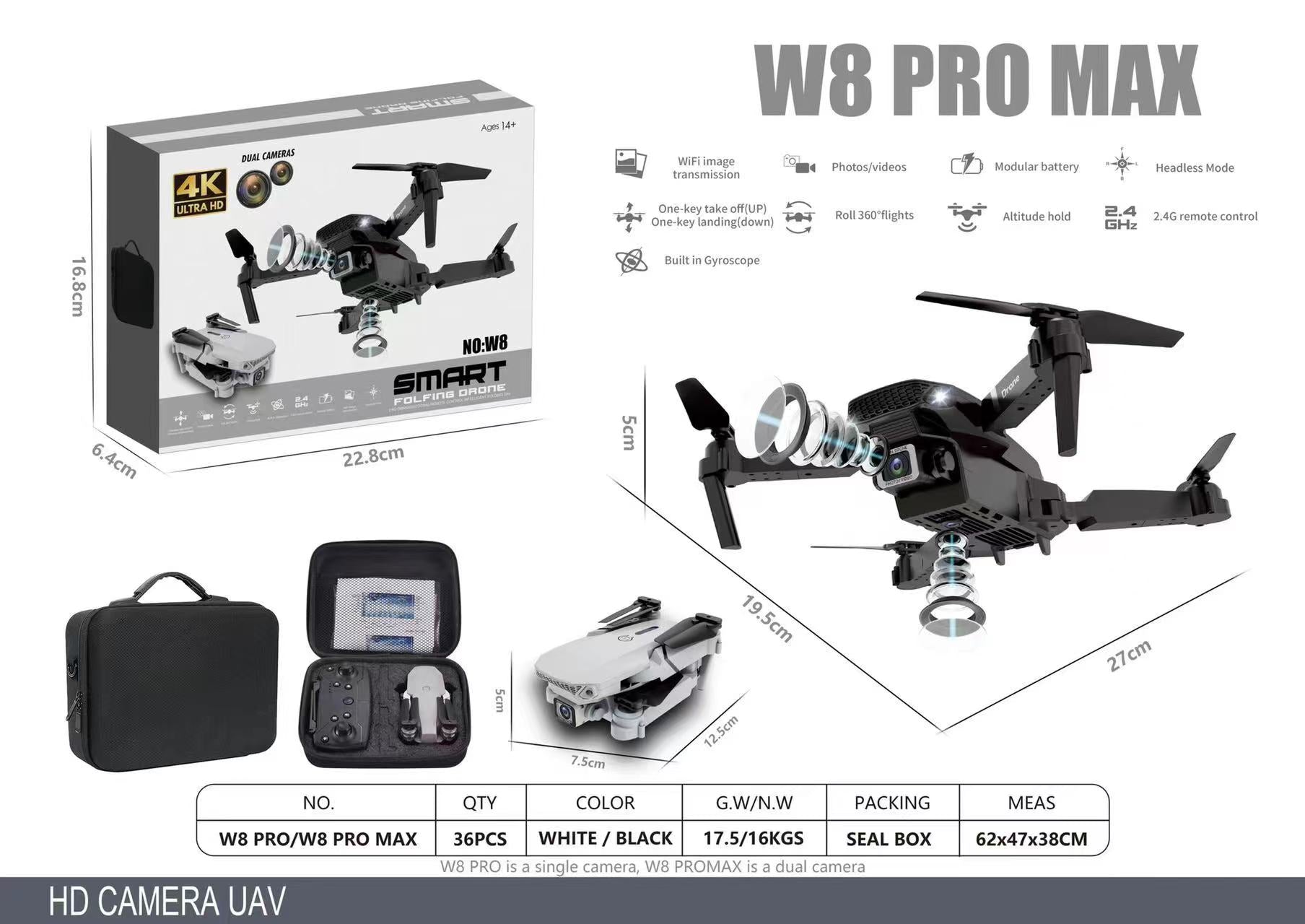 Compra dron con doble cámara 4K, control remoto estable, batería de larga duración y maletín incluido, ideal para grabación aérea profesional.