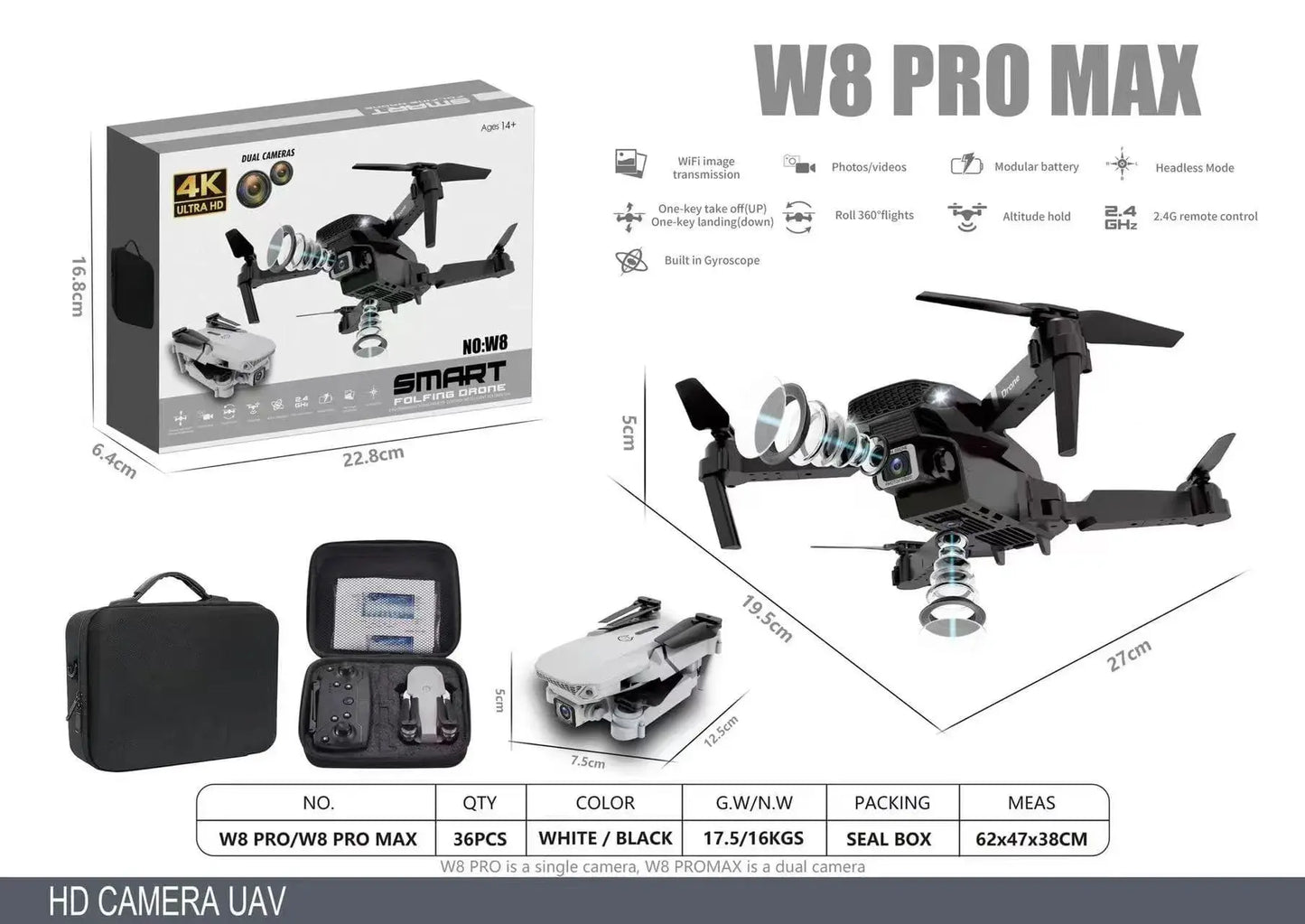 Compra dron con doble cámara 4K, control remoto estable, batería de larga duración y maletín incluido, ideal para grabación aérea profesional.
