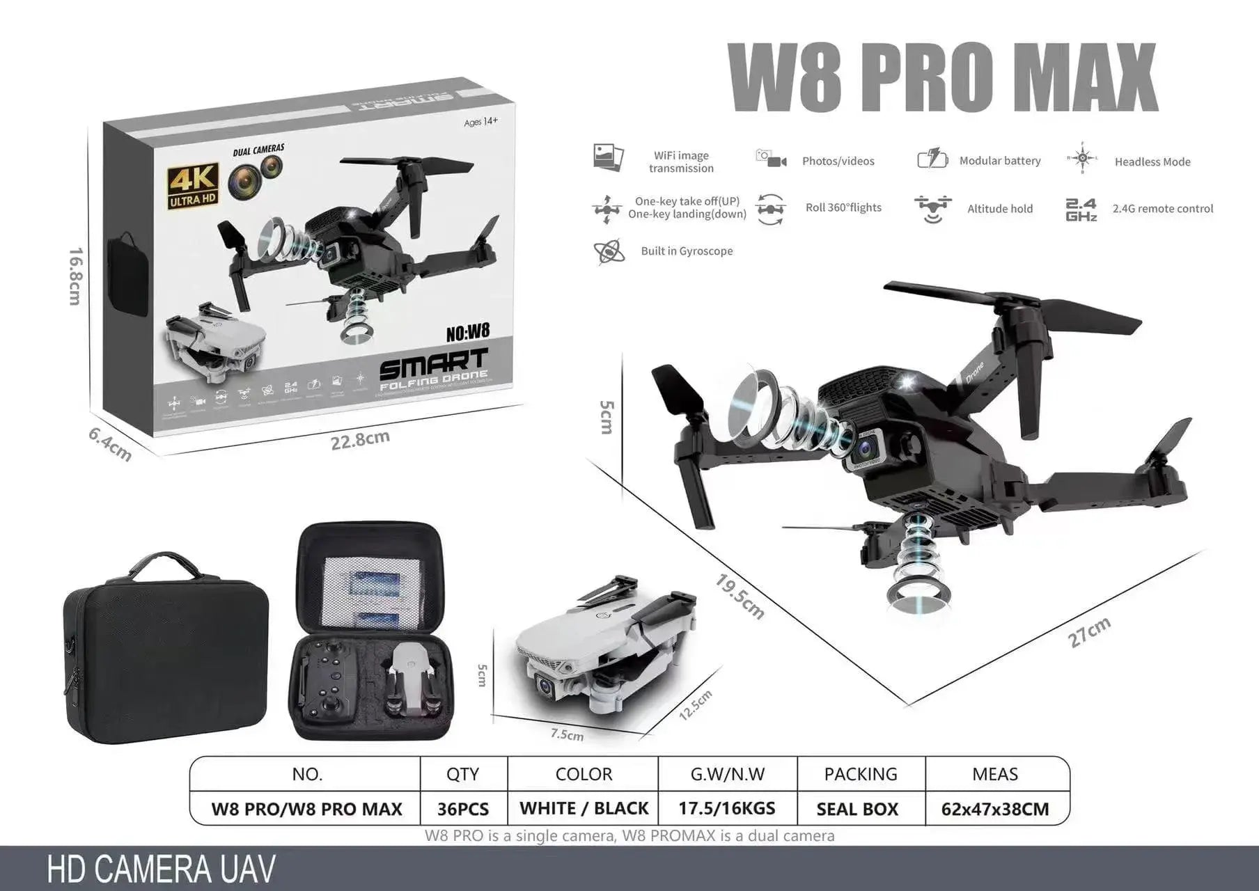 Compra dron con doble cámara 4K, control remoto estable, batería de larga duración y maletín incluido, ideal para grabación aérea profesional.