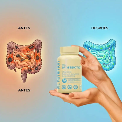 Cápsulas probióticas veganas con fibra y extractos naturales que apoyan la digestión y el tránsito intestinal de forma diaria.