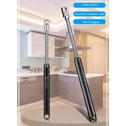 Encendedor eléctrico recargable sin gas en aluminio. Práctico, seguro y reutilizable, ideal para velas, cocina y uso diario.