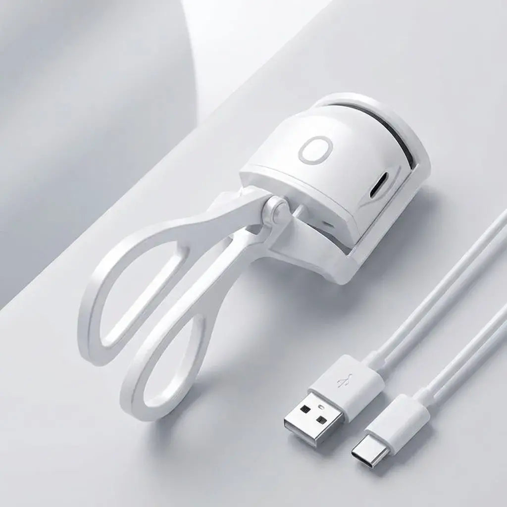 Encrespador eléctrico de pestañas recargable USB tipo C con calentamiento rápido, 2 temperaturas y diseño portátil para maquillaje diario y viajes.
