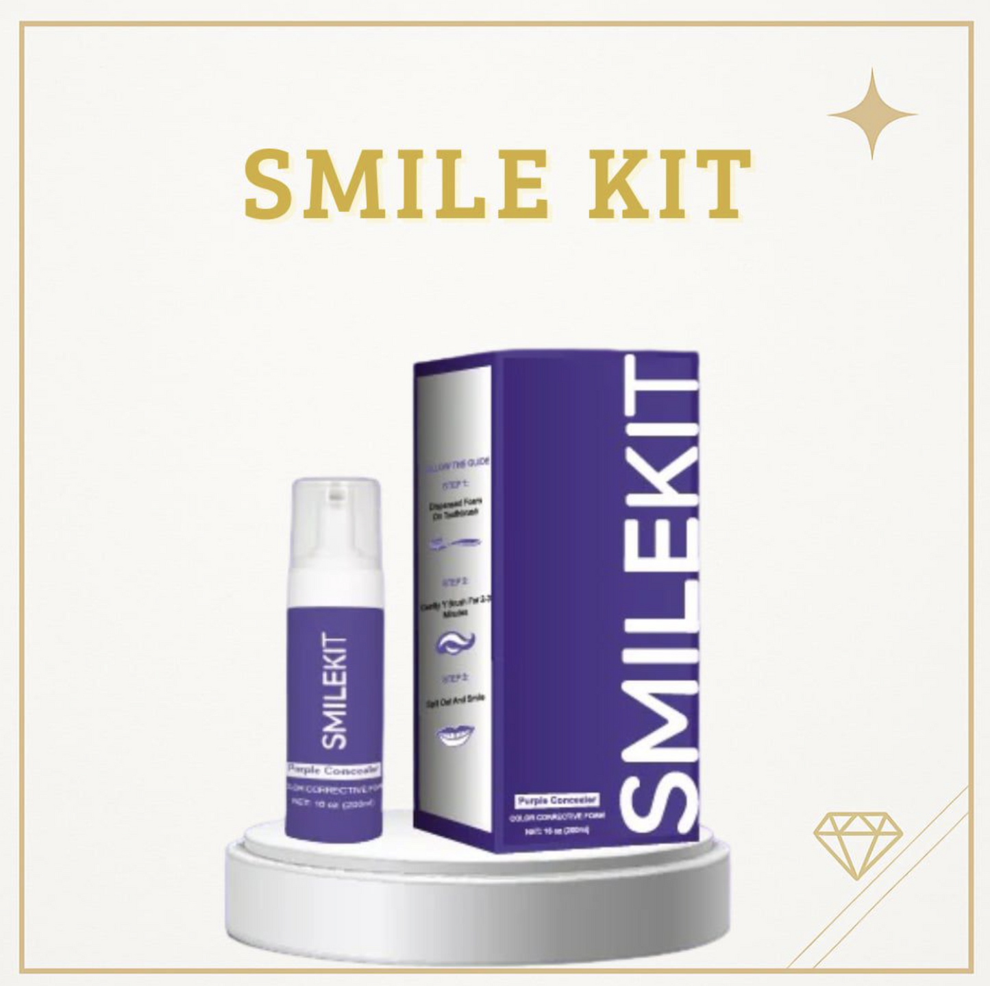 Espuma dental blanqueadora SmileKit 250 ml con tecnología morada que ayuda a mejorar la apariencia del tono dental y aporta frescura diaria.