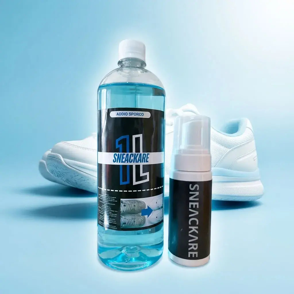 Espuma limpiadora para tenis con espumero de 150 ml y recarga de 1 litro. Limpieza profunda, fácil aplicación y aroma fresco para zapatillas.