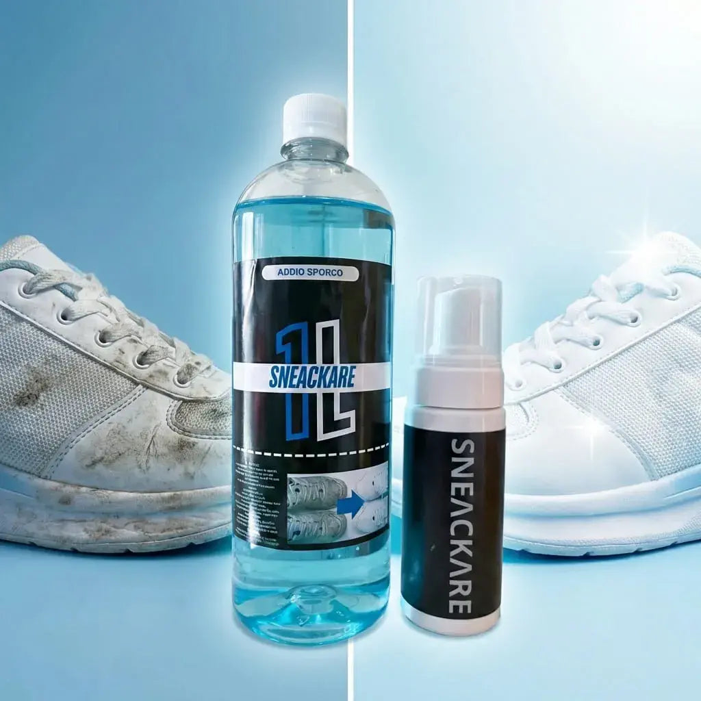 Espuma limpiadora para tenis con espumero de 150 ml y recarga de 1 litro. Limpieza profunda, fácil aplicación y aroma fresco para zapatillas.