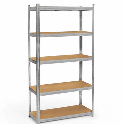 Estante rack metálico gris de 5 niveles, resistente hasta 175 kg, ajustable y fácil de armar. Ideal para hogar, oficina, garaje, bodega o negocio.