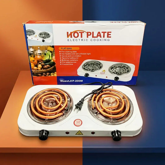 Compra Estufa Eléctrica de 2 puestos 700W con control de temperatura y quemador en espiral. Compacta y eficiente para cocinar en casa u oficina. Garantía de 3 meses.