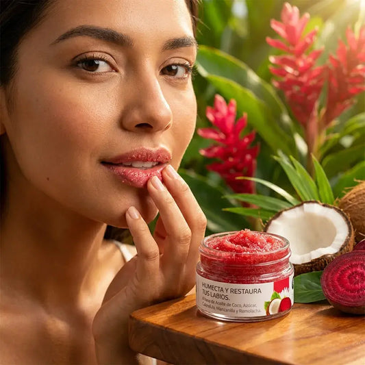 Exfoliante de labios con azúcar orgánica y aceite de coco. Ayuda a eliminar células muertas, hidratar profundamente y mejorar la textura natural de los labios. Ideal para uso regular.