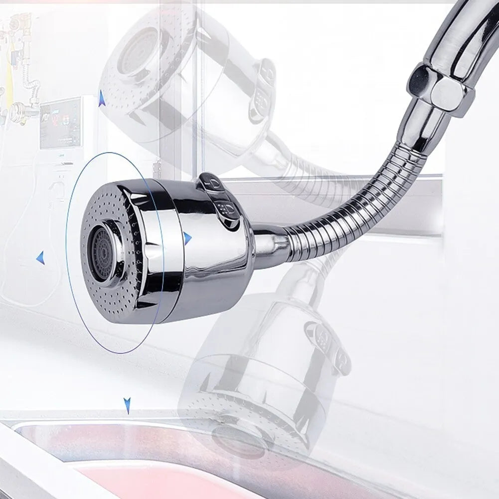 Extensor de grifo 360 grados flexible con aireador, flujo antisalpicaduras y fácil instalación. Ideal para cocina, baño, lavamanos y lavaplatos.