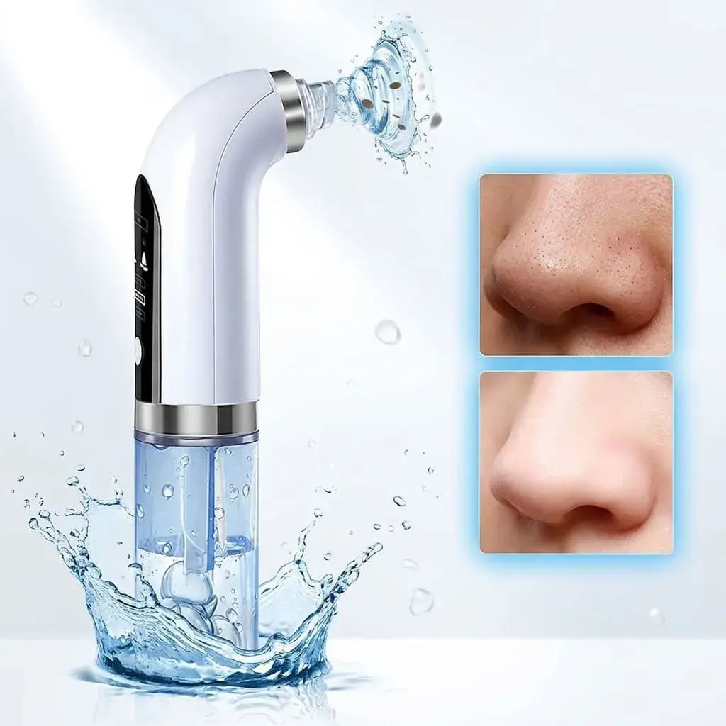 Extractor facial de puntos negros y espinillas con succión al vacío e hidrodermoabrasión. Ideal para complementar la limpieza de poros y el cuidado facial en casa.
